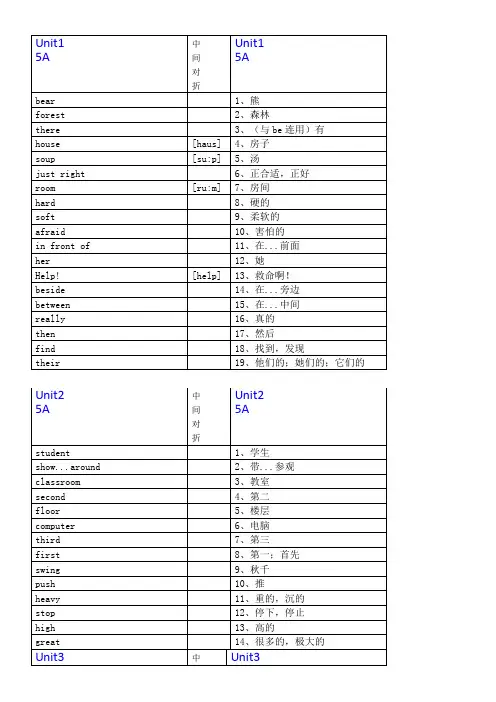 译林版英语五年级上册单词默写版