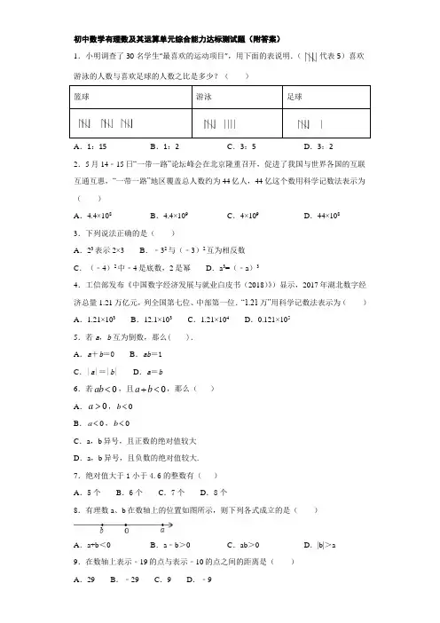 初中数学有理数及其运算单元综合能力达标测试题(附答案)