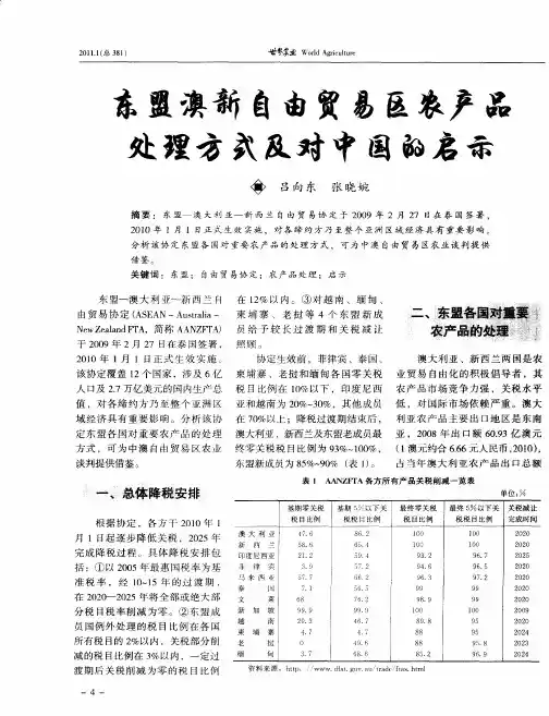 东盟澳新自由贸易区农产品处理方式及对中国的启示