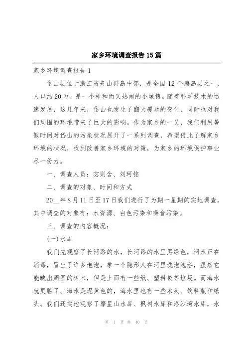 家乡环境调查报告15篇