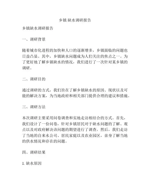 乡镇 缺水调研报告