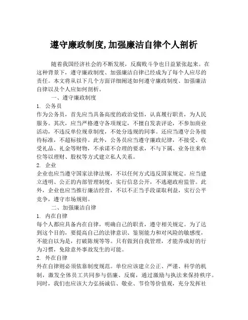 遵守廉政制度,加强廉洁自律个人剖析