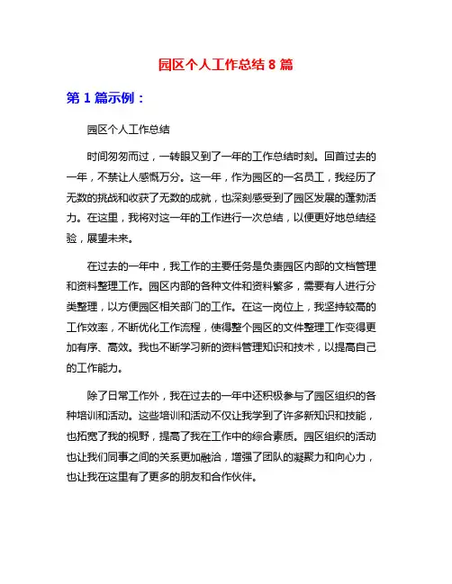 园区个人工作总结8篇
