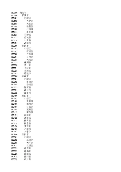 湖南省行政区划代码