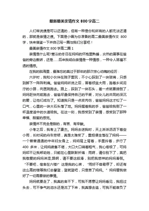 最新最美亲情作文800字高二