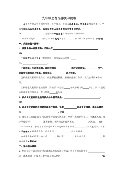 九年级思想品德复习提纲