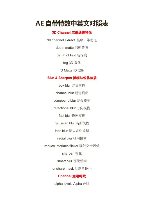 AE自带特效中英文对照表