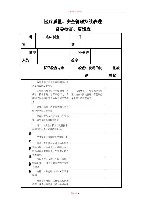 医务科督导检查表