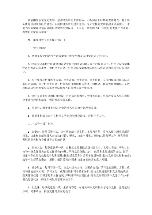 2020年度村党支部工作计划【精选】