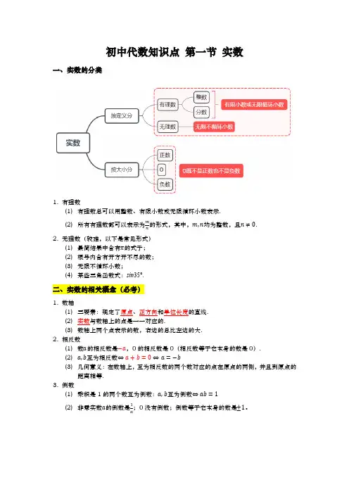 实数——初中数学知识点 第一章数与式 第一节 