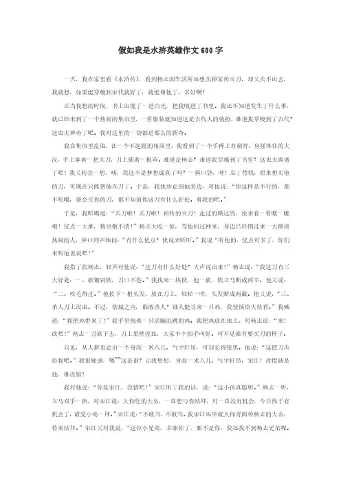 假如我是水浒英雄作文600