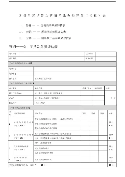 各类型营销活动营销效果分类评估.doc