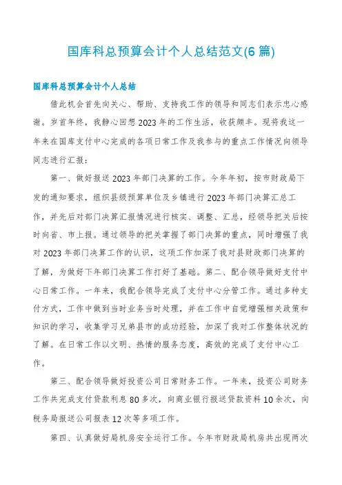 国库科总预算会计个人总结范文(6篇)