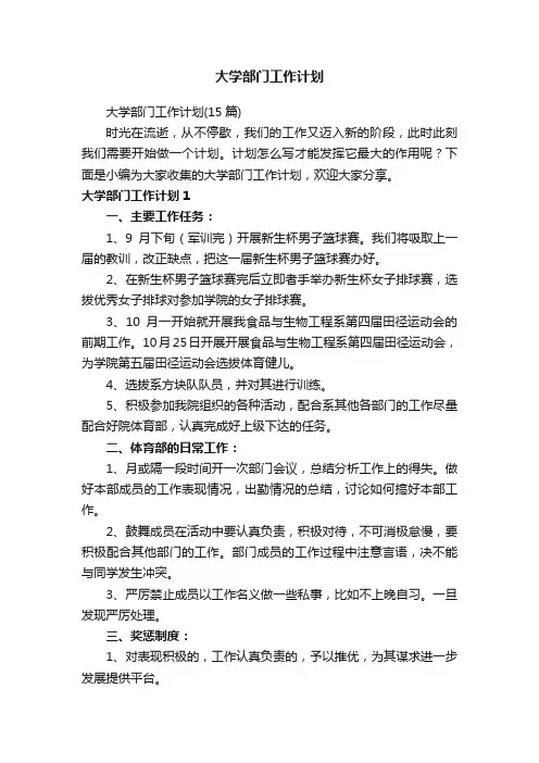 大学部门工作计划（15篇）
