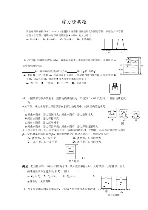 浮力和压强超级经典和技巧题