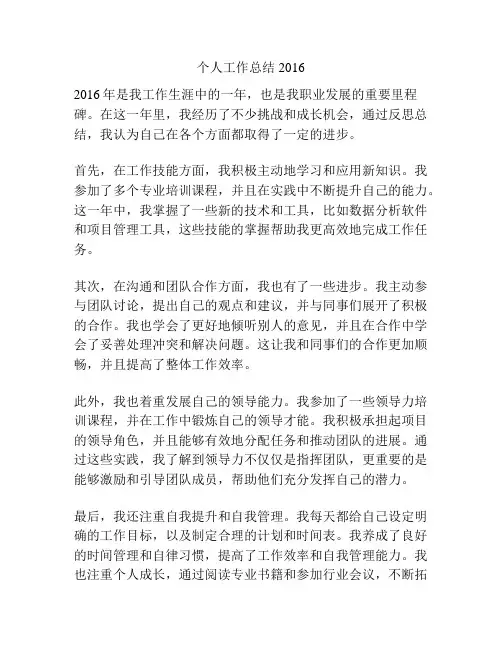 个人工作总结 2016
