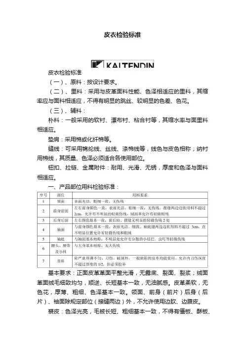 皮衣检验标准