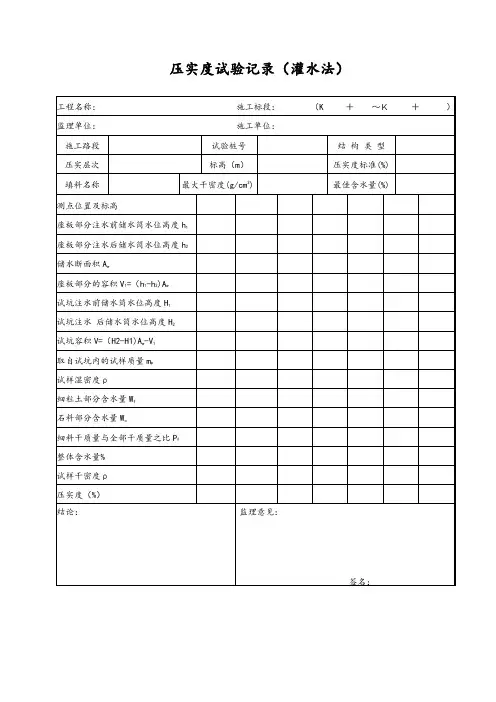压实度试验记录(灌水法)