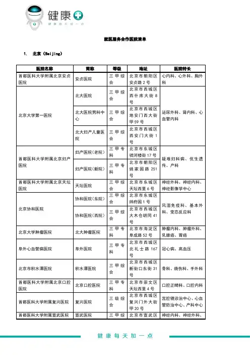 就医服务合作医院清单1.北京(Beijing)