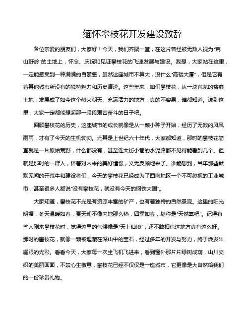 缅怀攀枝花开发建设致辞