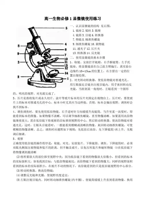 高一生物显微镜使用练习必修一