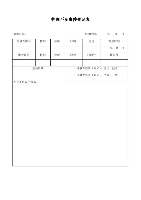 护理不良事件登记表