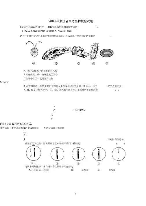 2009年浙江省高考生物模拟试题(精)