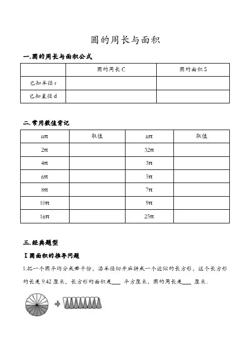 小学数学：圆的周长与面积知识总结及典型例题