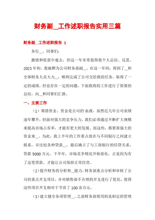 财务副__工作述职报告实用三篇