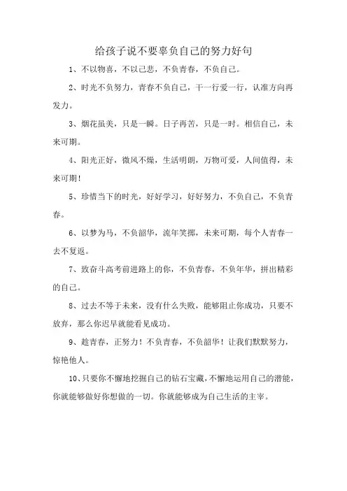 给孩子说不要辜负自己的努力好句