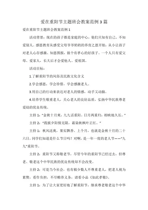 爱在重阳节主题班会教案范例3篇