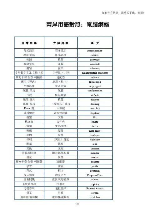 两岸用语对照表