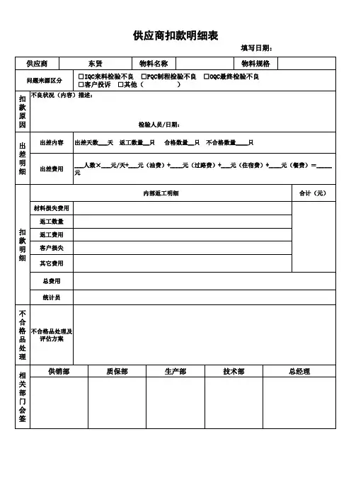 供应商扣款明细表