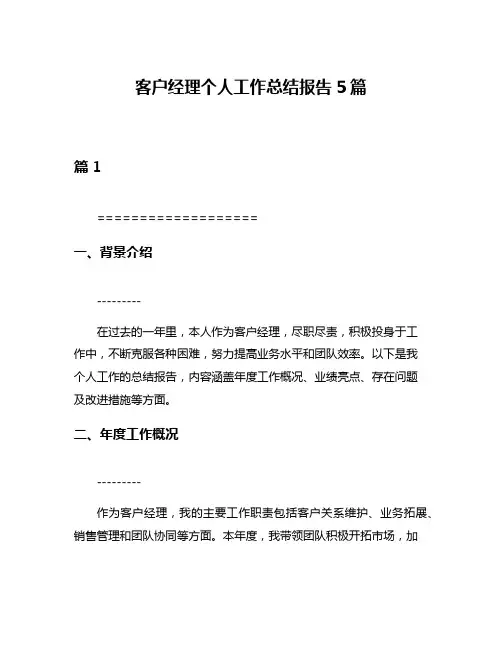 客户经理个人工作总结报告5篇