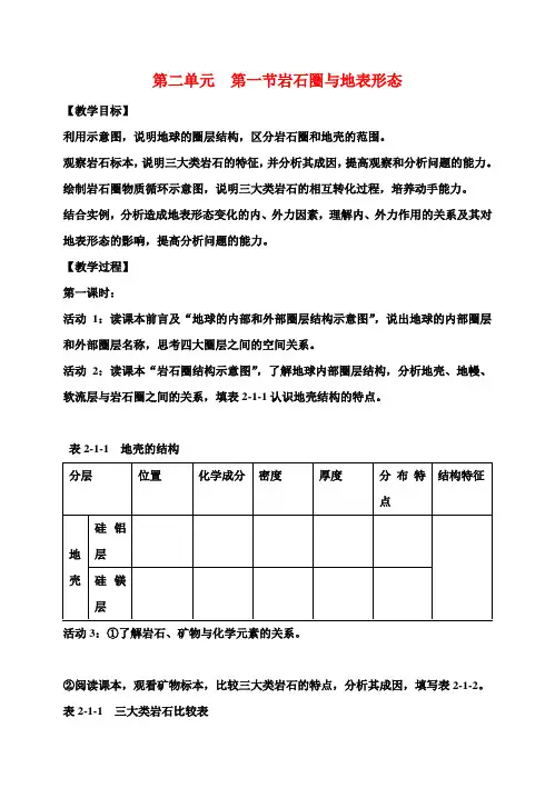 高中地理第二单元《第一节岩石圈与地表形态》教案鲁教版必修1