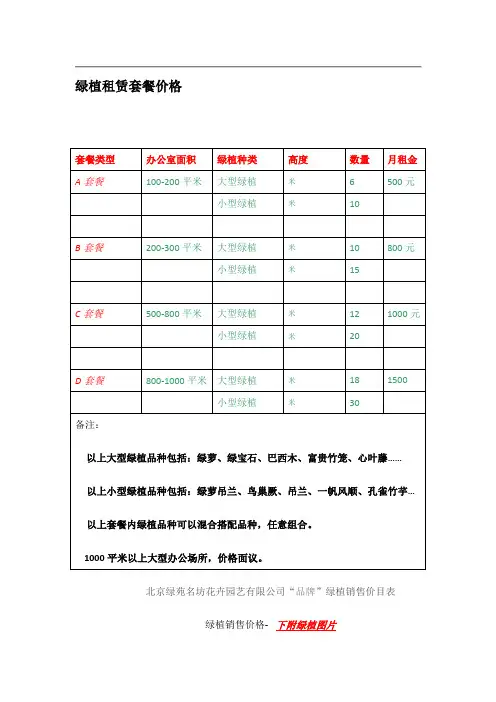 绿植租赁套餐价格