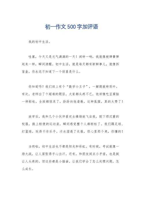 初一作文500字加评语