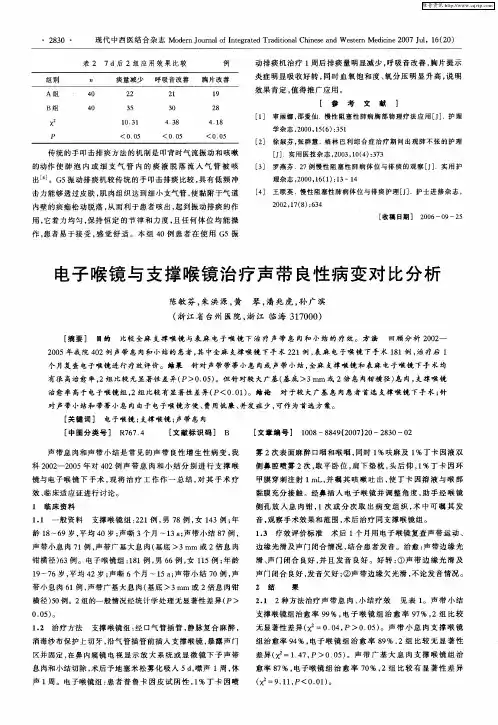 电子喉镜与支撑喉镜治疗声带良性病变对比分析