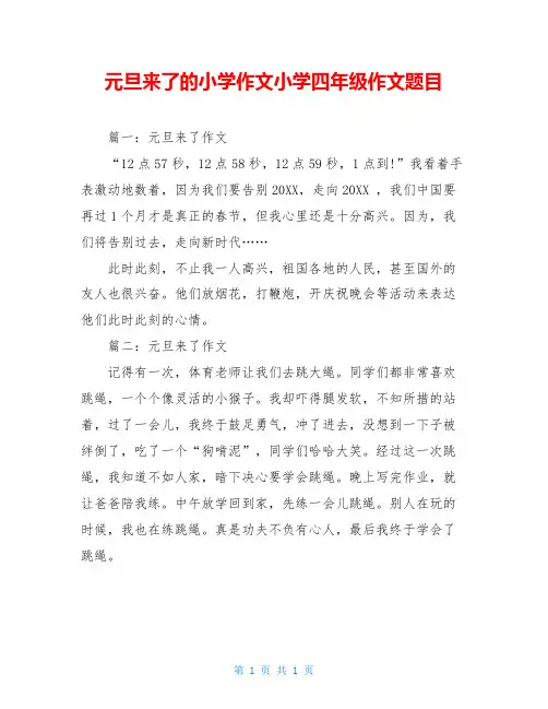 元旦来了的小学作文小学四年级作文题目