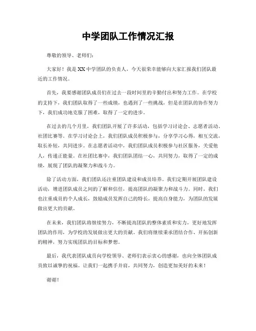 中学团队工作情况汇报