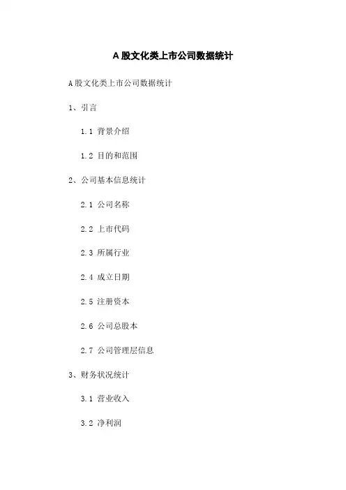 A股文化类上市公司数据统计