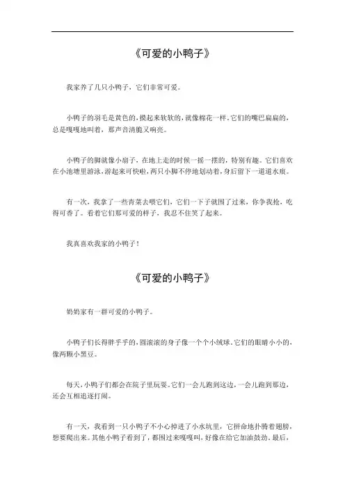 可爱的小鸭子作文300字三年级