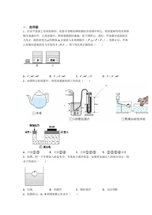 【沪粤版】初中物理八年级下册期中试卷(附答案)(2)