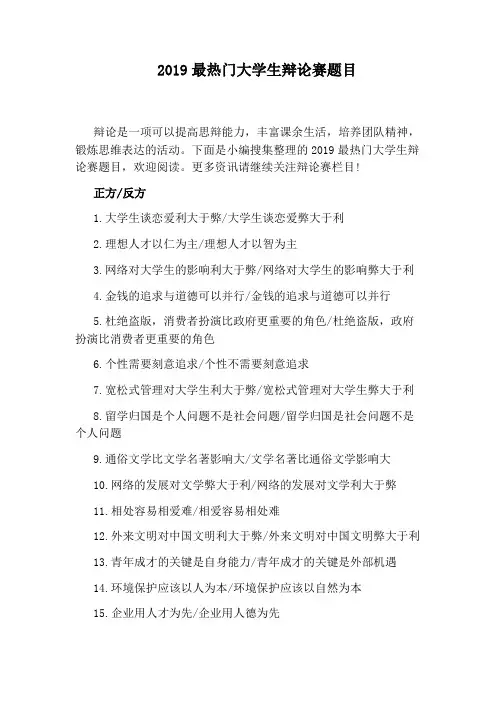 2019最热门大学生辩论赛题目