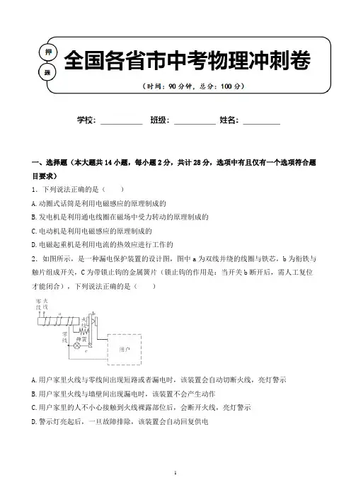2020年 陕西省延安市中考物理适应性考试试卷解析版(全网唯一)