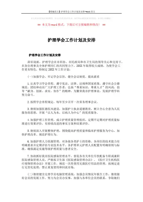 【精编范文】护理学会工作计划及安排-word范文 (6页)