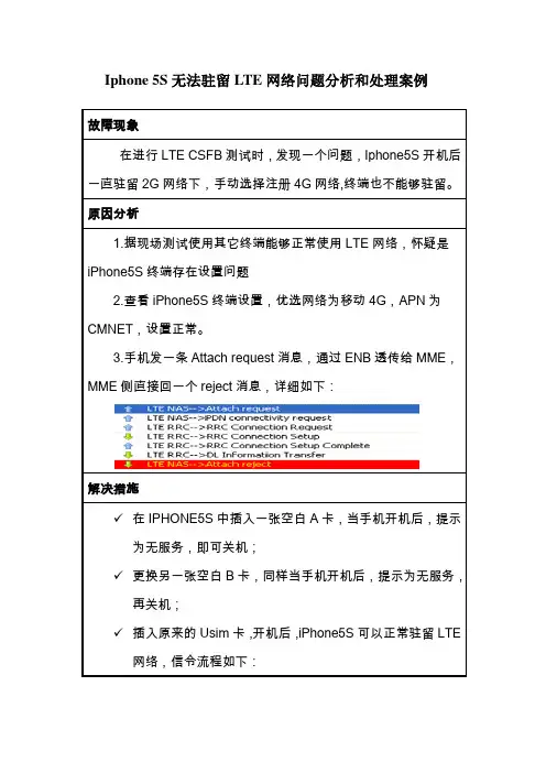 Iphone 5S无法驻留LTE网络问题分析和处理案例
