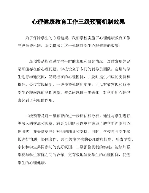心理健康教育工作三级预警机制效果