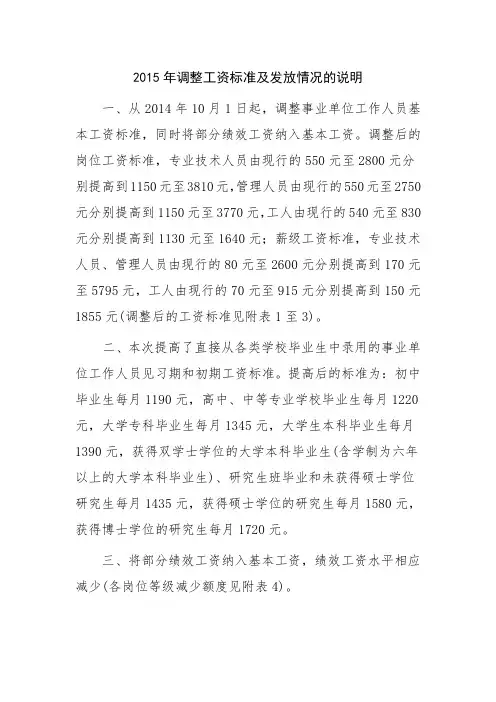 2015年调整工资标准及发放情况的说明