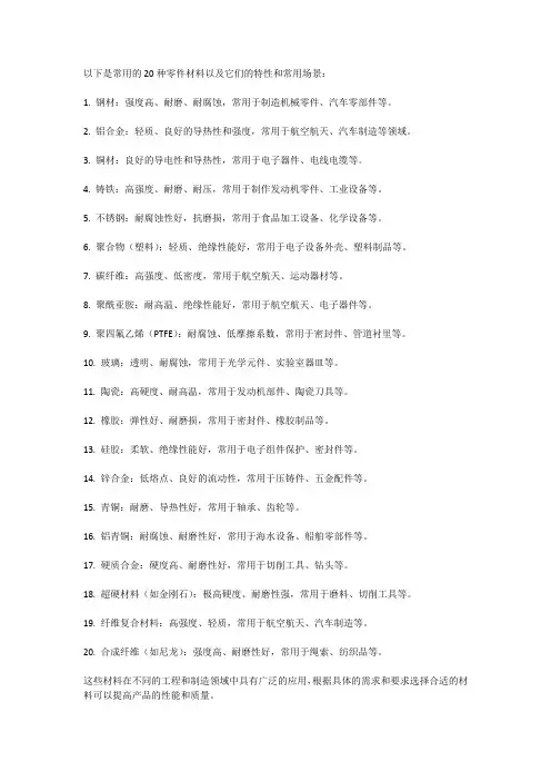 常用的20种零件材料及其特性和应用场景